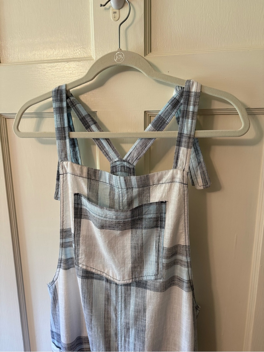 Aerie Blue & White Plaid Cotton Linen Feel Overalls - Picture 5 of 11